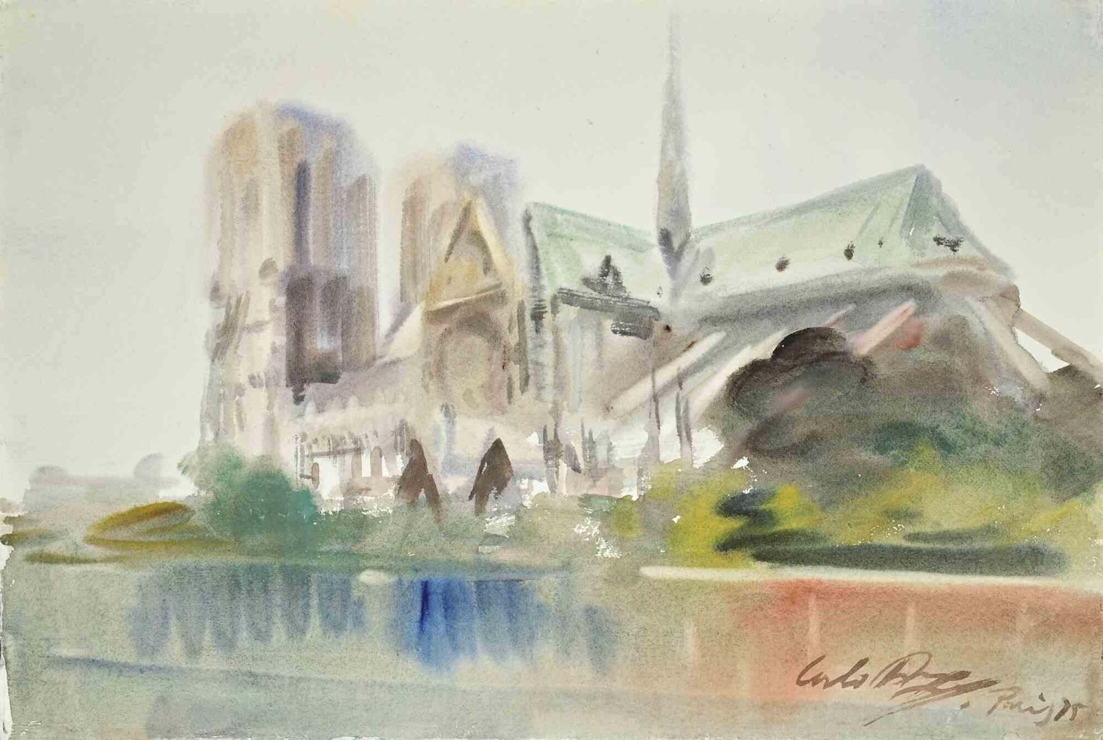 Carlo Ravagnannotre Dame In Paris   Drawing By Carlo Ravagnan   19711971