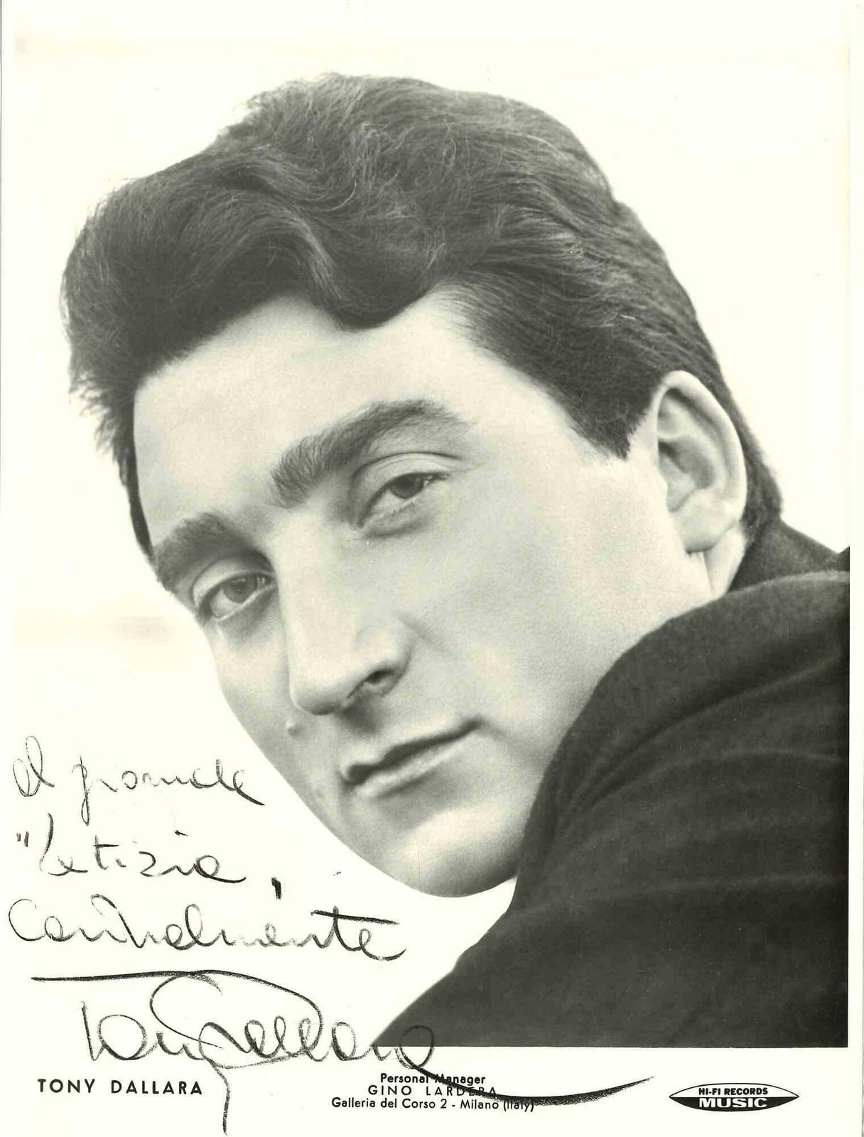 Unknownautographed Portrait Of Tony Dallara   Vintage Photo   1960s1960s