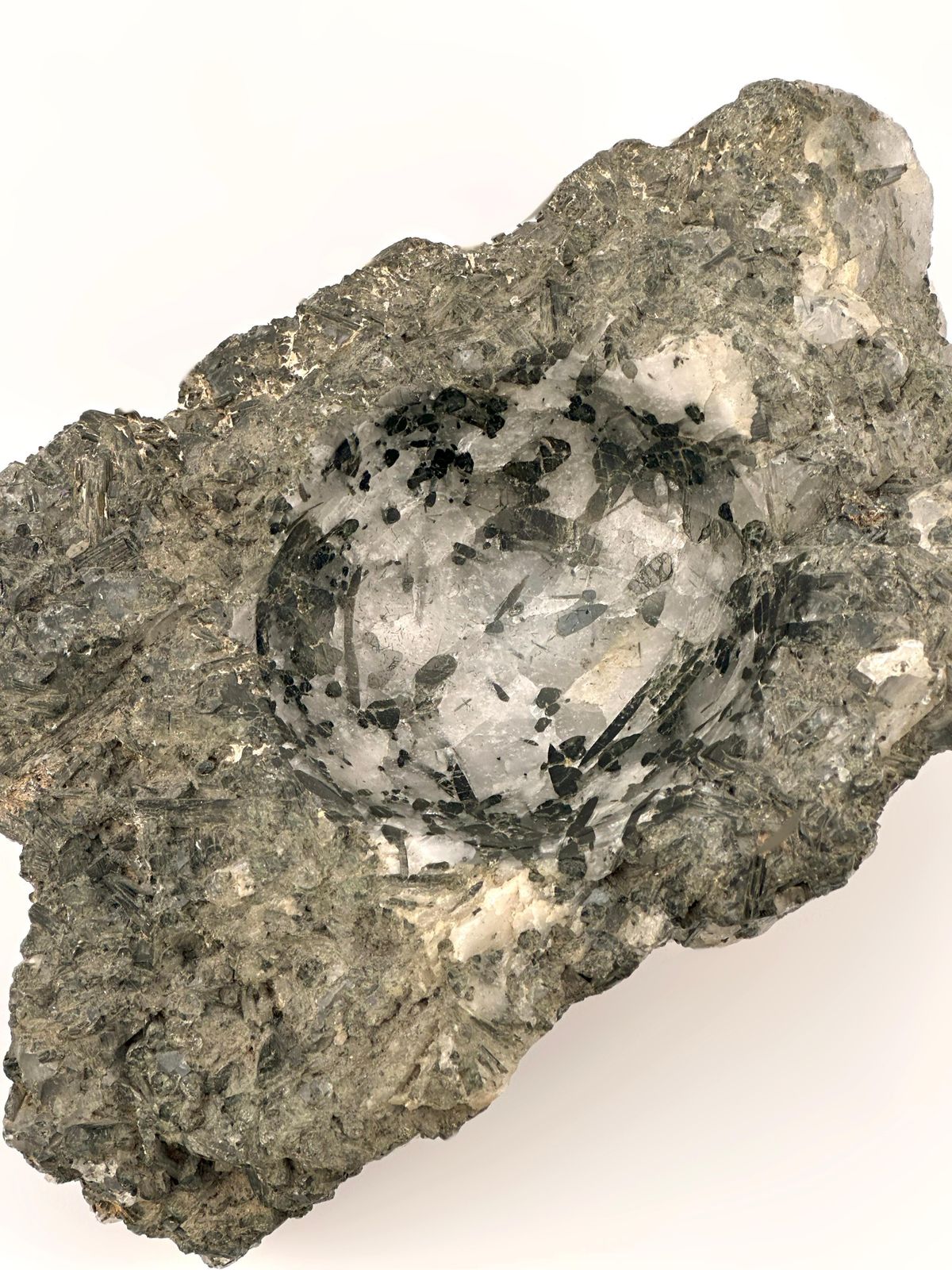 Raw Quartz Crystal Bowl With Black Tourmaline Inclusions, Brazil photo 450.0