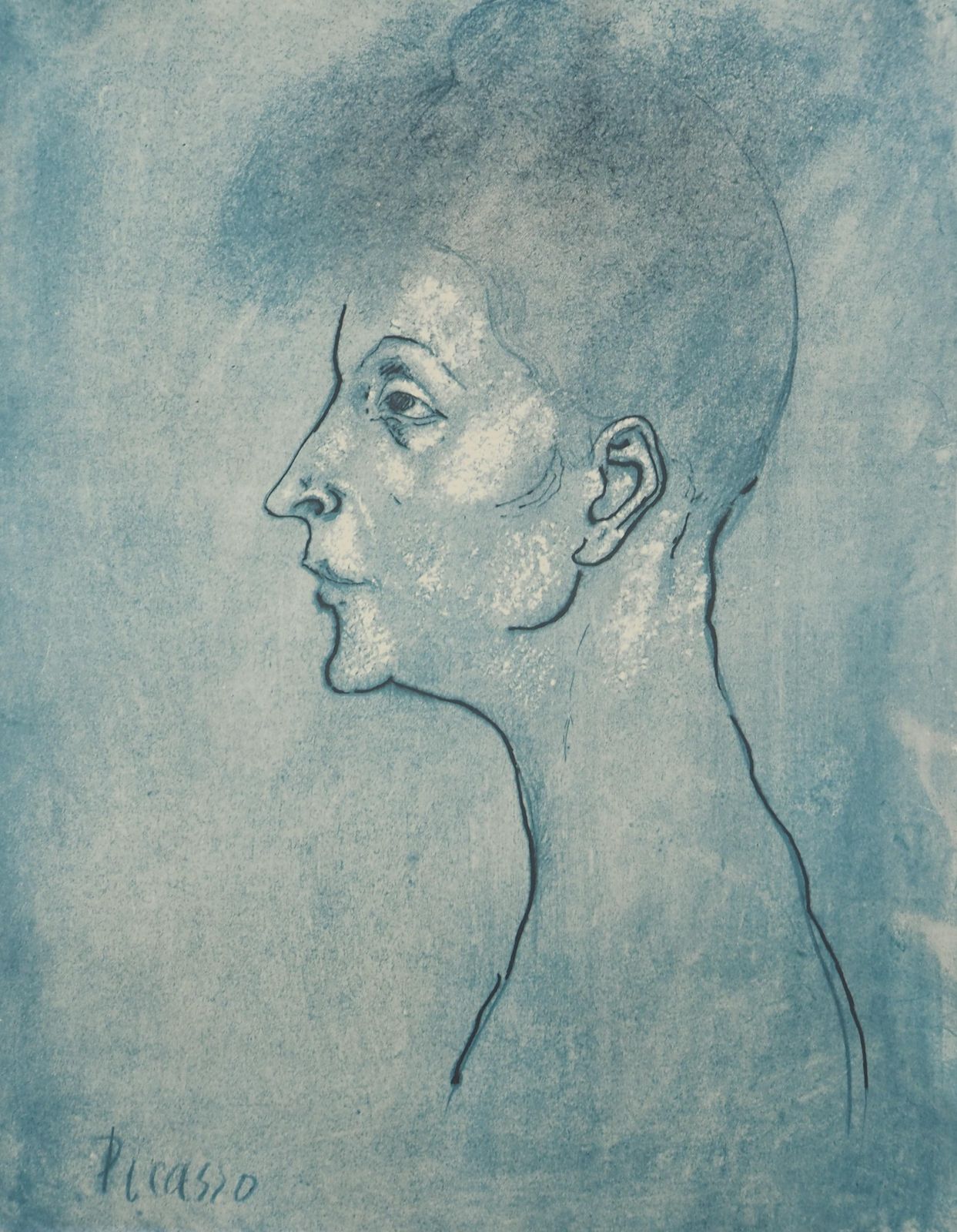 (After) Pablo Picassoblue Period: Portrait Of A Woman   Lithograph And Stencil, Signed1946 photo for sale