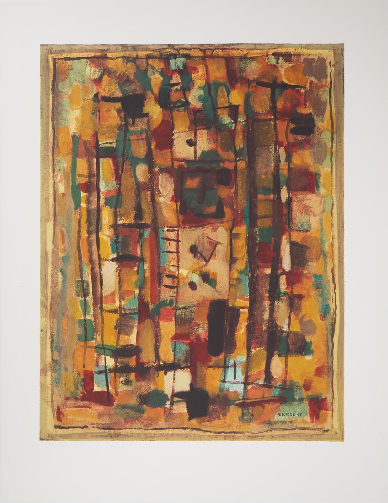 Roger Bissièreabstract Composition In Yellow   Lithograph, Mourlot1972
