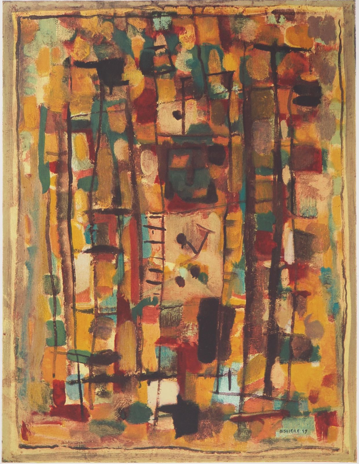 Roger Bissièreabstract Composition In Yellow   Lithograph, Mourlot1972 photo for sale