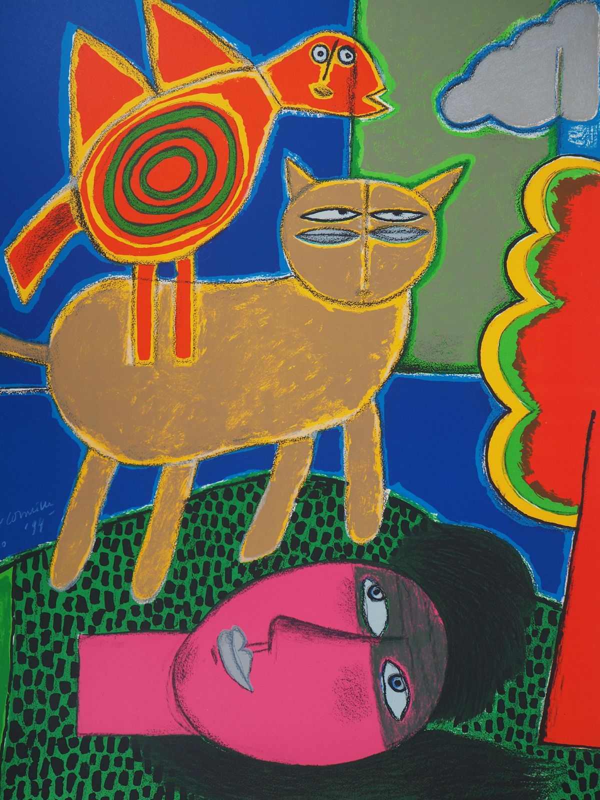 Corneillecat, Bird And Pink Woman   Original Handsigned Lithograph1994 photo furniture