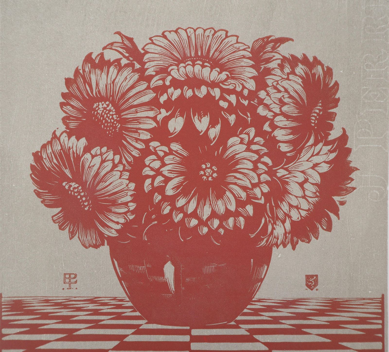 Edward Pellensred Bouquet Of Flowers   Original Woodcut, Handsigned1929 photo furniture
