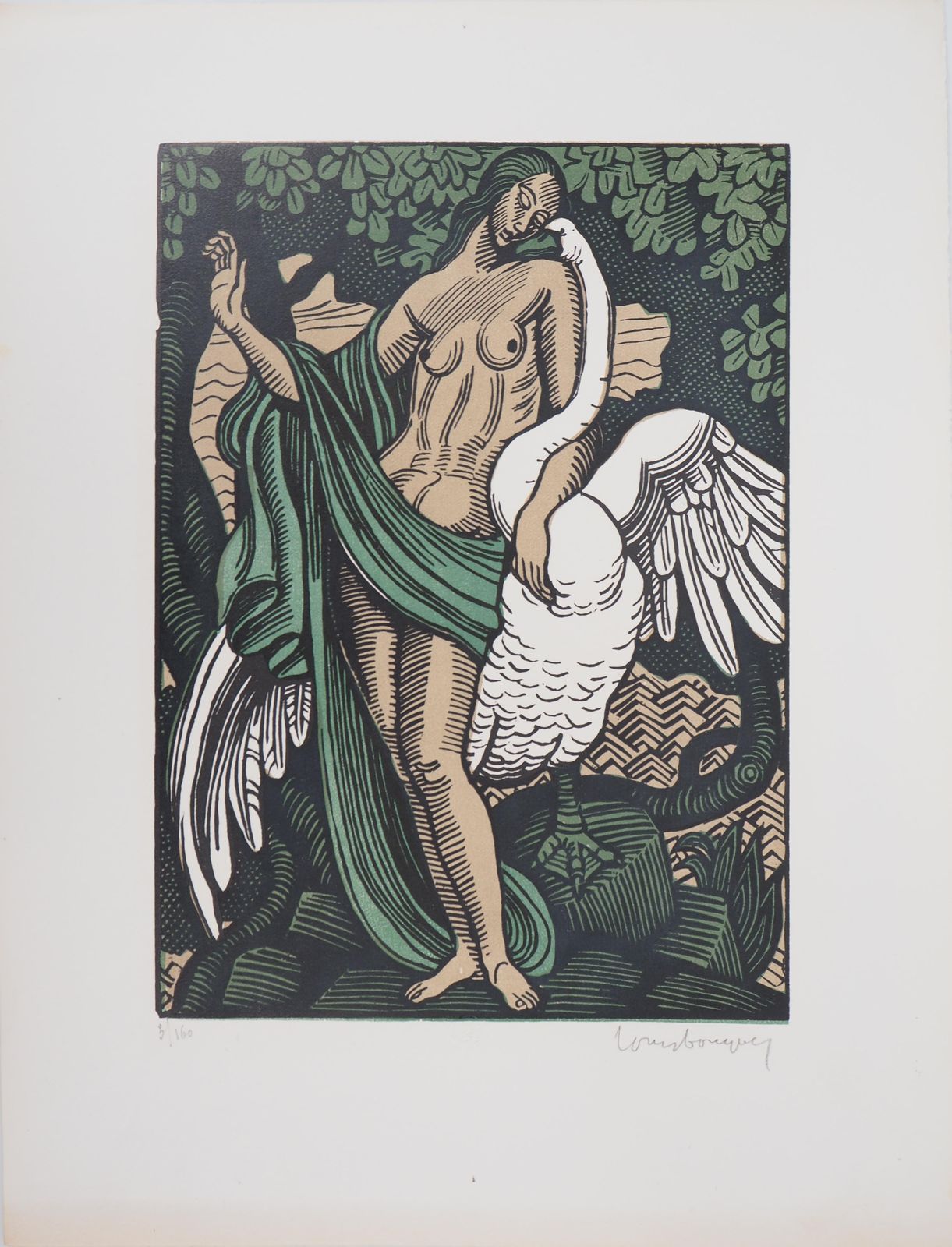 Louis Bouquetmythology : Leda And The Swann   Original Wooodcut, Handsigned & Numbered1929 photo furniture