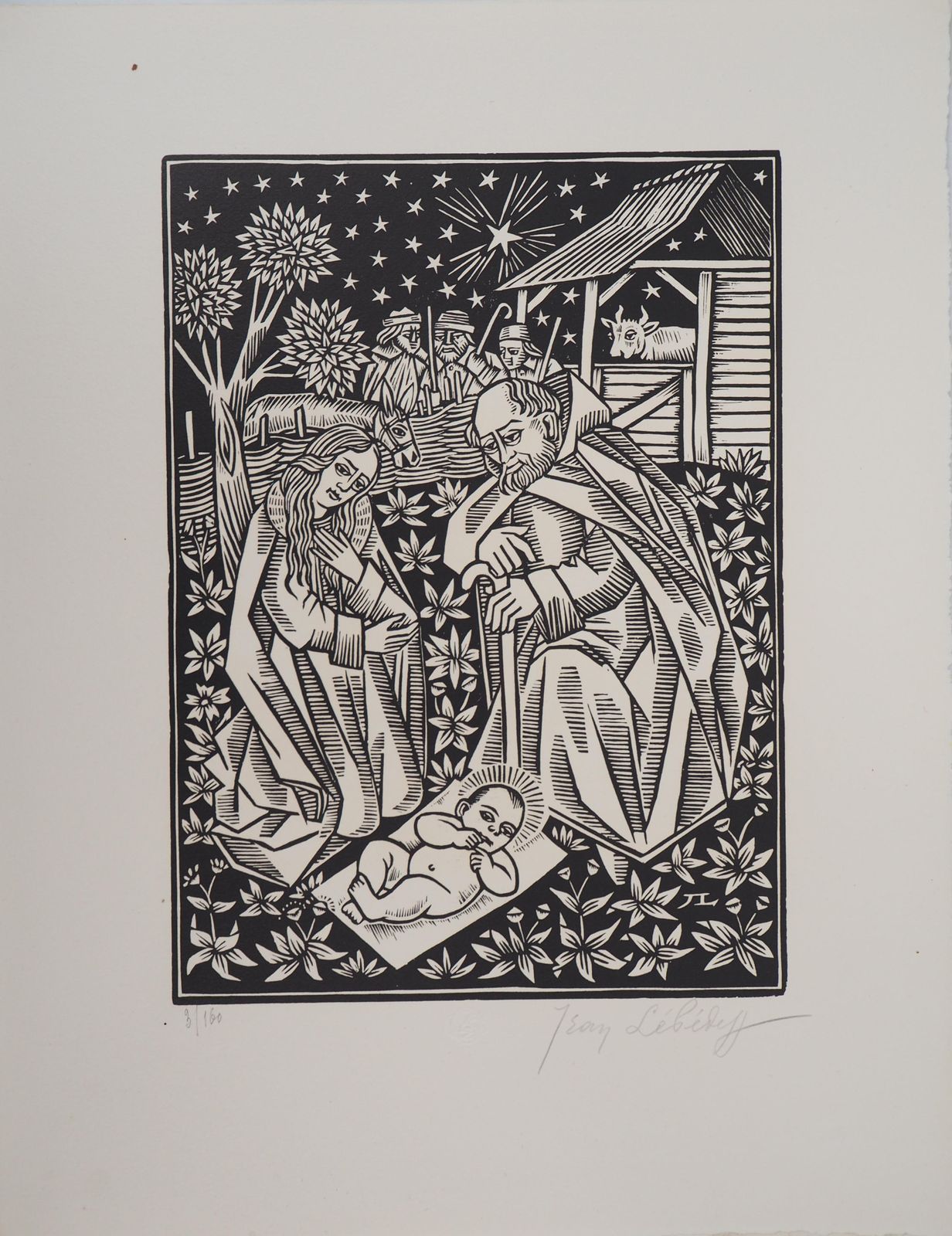 Jean Lebedeff Nativity With Donkey And Bull   Original Wooodcut, Handsigned & Numbered /1601926 photo furniture