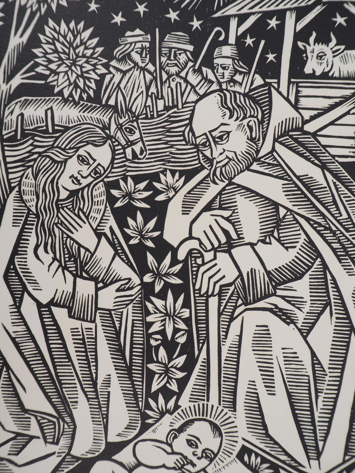 Jean Lebedeff Nativity With Donkey And Bull   Original Wooodcut, Handsigned & Numbered /1601926 photo for sale