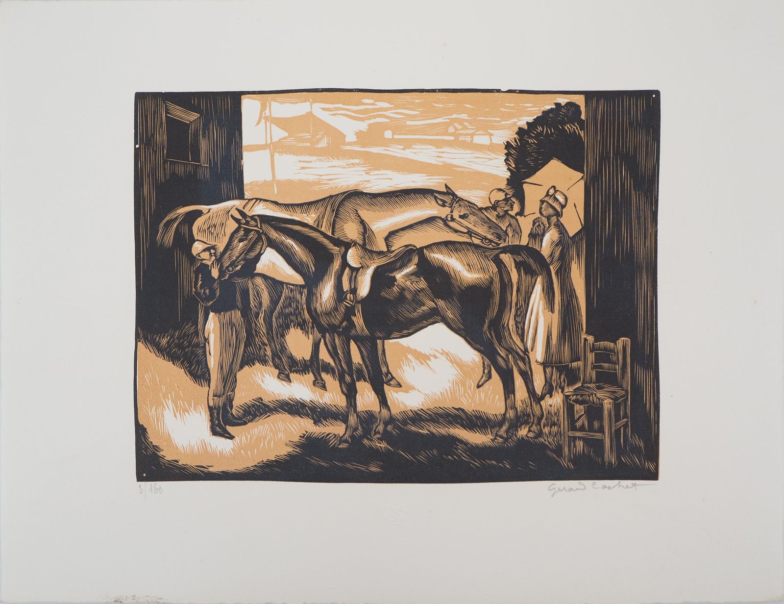 Gérard Cochethorses Before The Race (Weighing   Original Wooodcut, Handsigned & Numbered /1601926 photo furniture