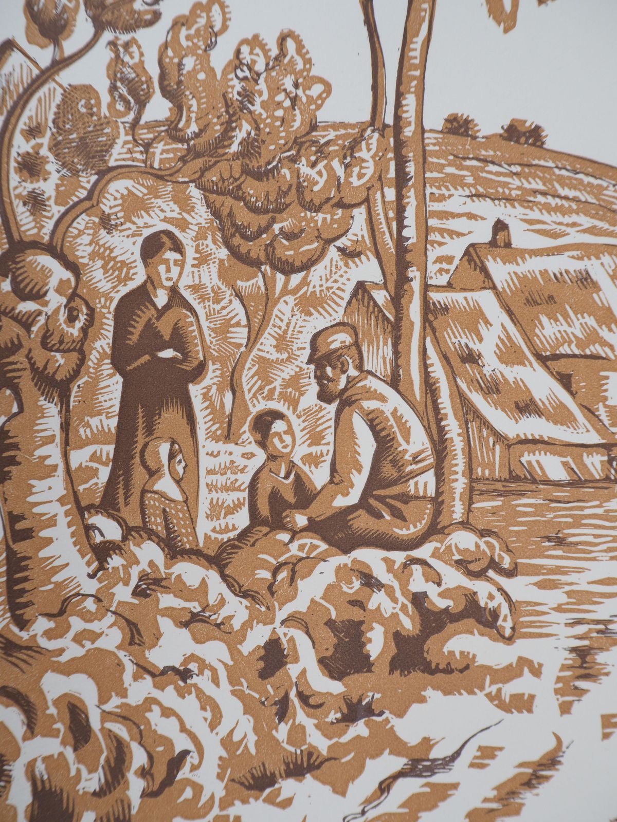 Paul Colinallegory Of Peace : The Family In Countryside   Original Wooodcut, Handsigned1929 photo for sale