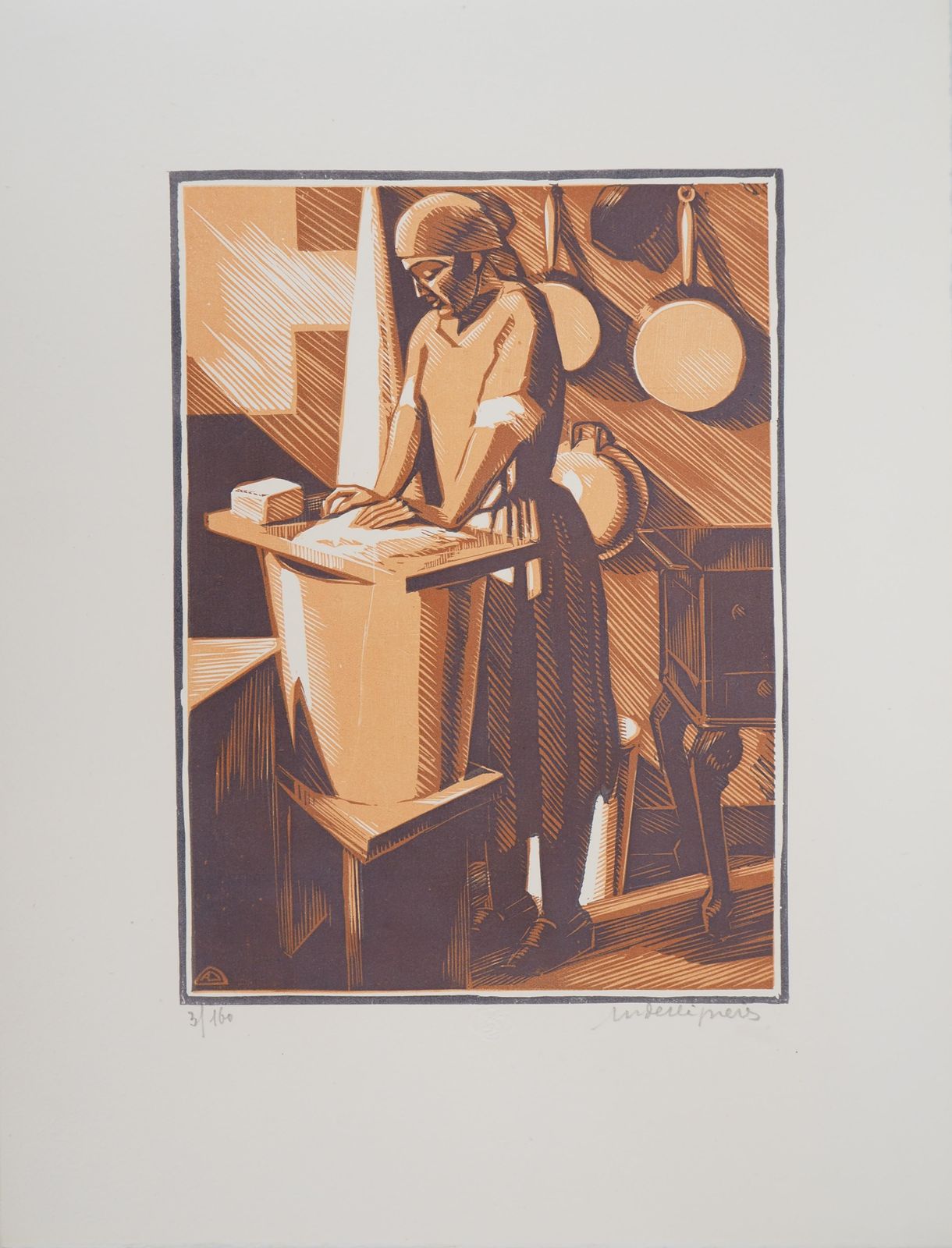 André Deslignieres Old Trades : Laundress   Original Wooodcut, Handsigned & Numbered /1601926 photo vinterior