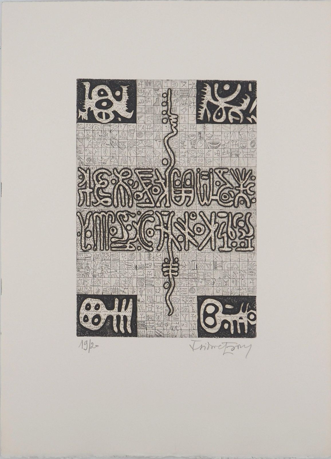 Isidore Isou Lettrism: Mysterious Writing   Original Etching, Handsigned And Numbered /20