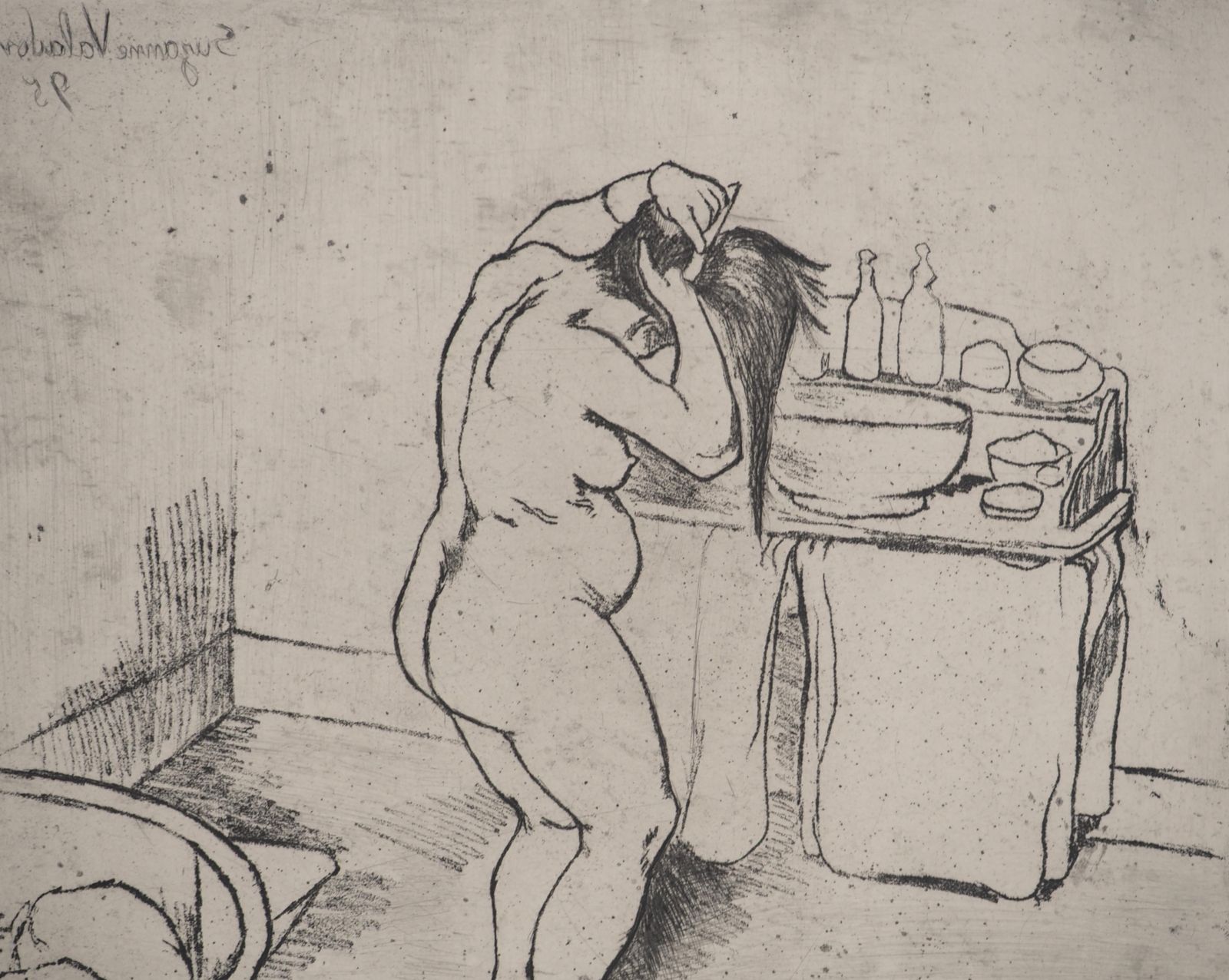 Suzanne Valadonnude Woman Doing Her Hair    Original Etching Signed (Petrides #E5)1932 photo 1505.0