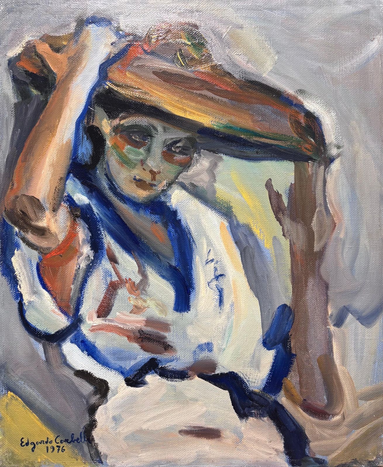 Edgardo Corbelli"Giuliana Con Cappello" Olio Su Tela Cm. 50 X 60 19761976 photo furniture