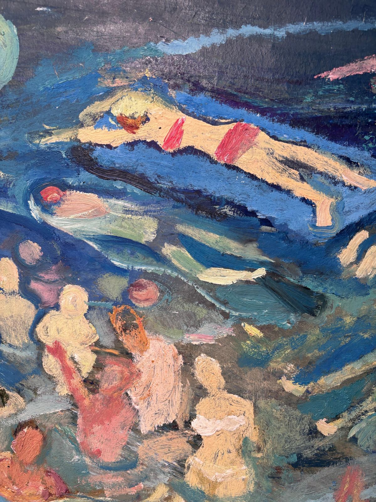 Nikolaj Ivanovic Teresenko"Giochi D'acqua" Olio Su Cartone Cm. 78 X 50 1970 photo Art