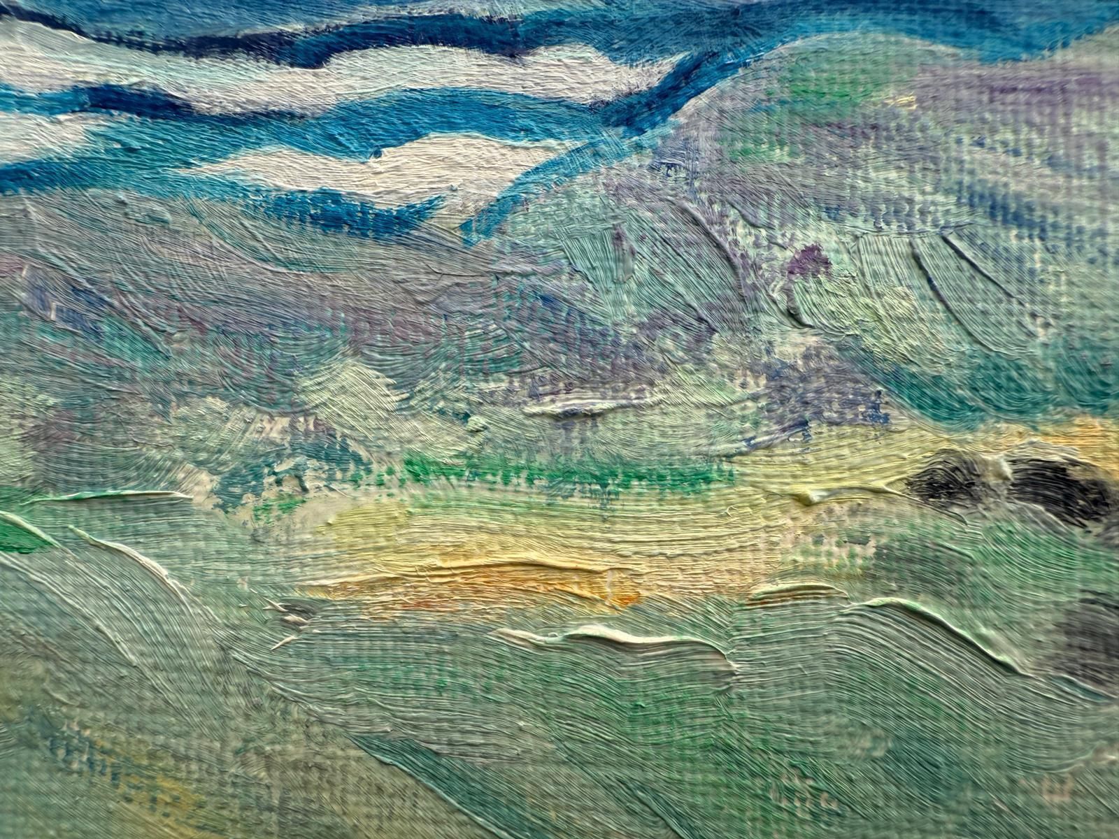 Bernadette Van Baarsen Blue And White Beach Scene In Oil On Linen. 'Sous Un Parasol. No.1'.2025 photo buy