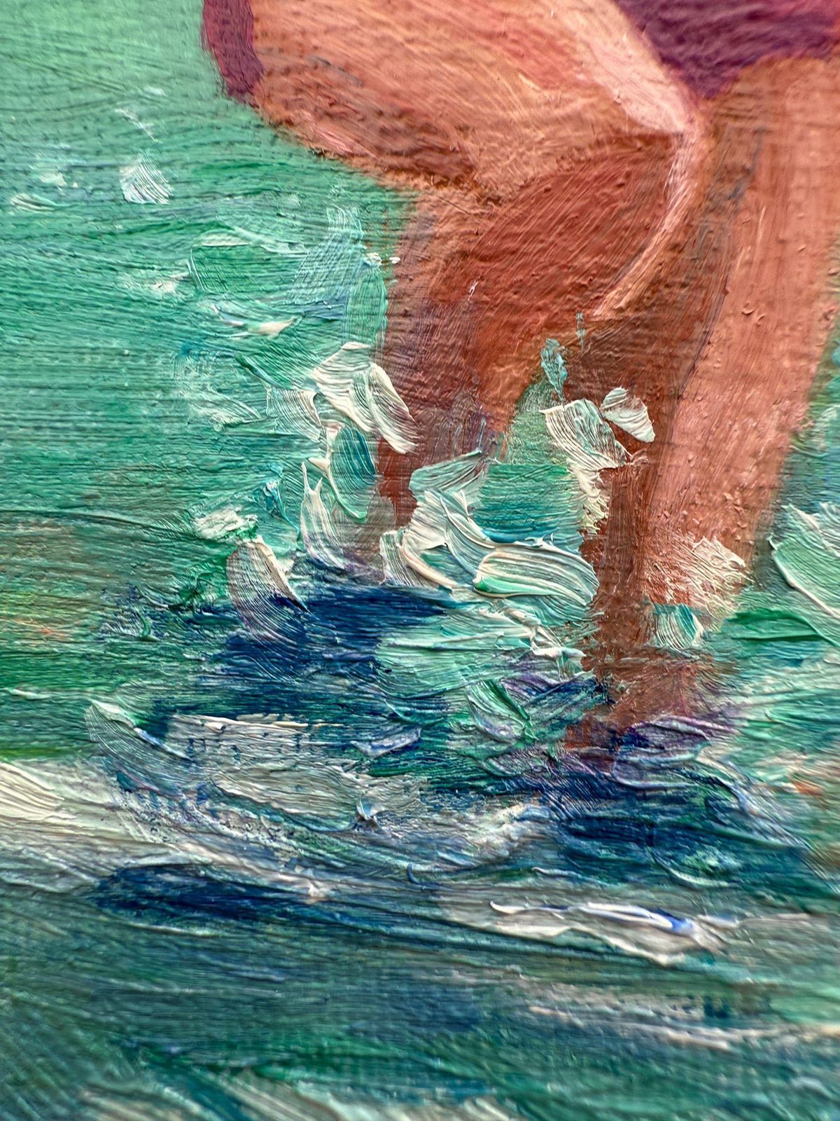 Bernadette Van Baarsen Blue And Yellow Beach Scene In Oil On Linen. 'Ballon De Plage No.1'2025 photo for sale