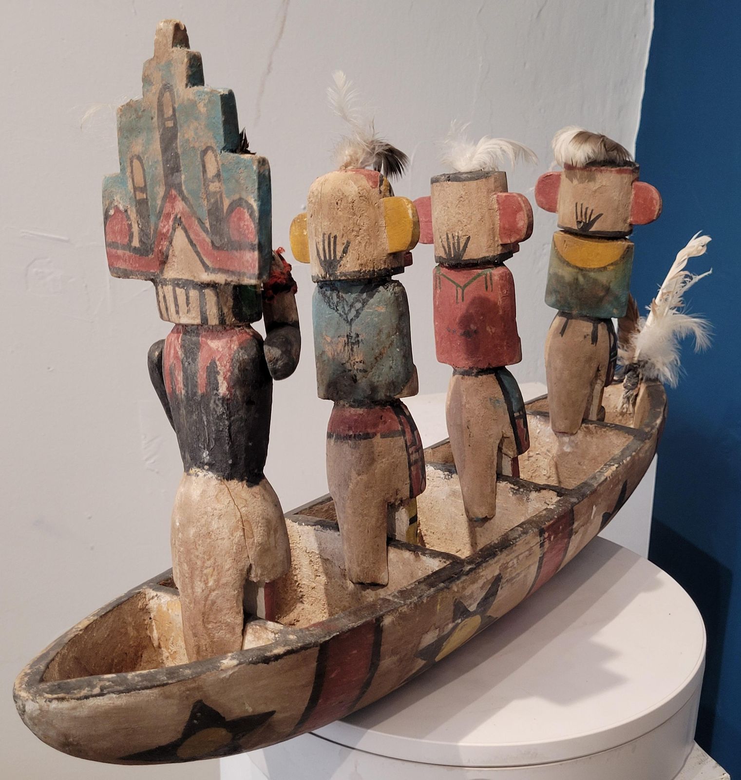 Hopi Craftsmen, Group Of Four Native North American Hopi Katsina (Kachina) Dolls In Canoe.. photo buy