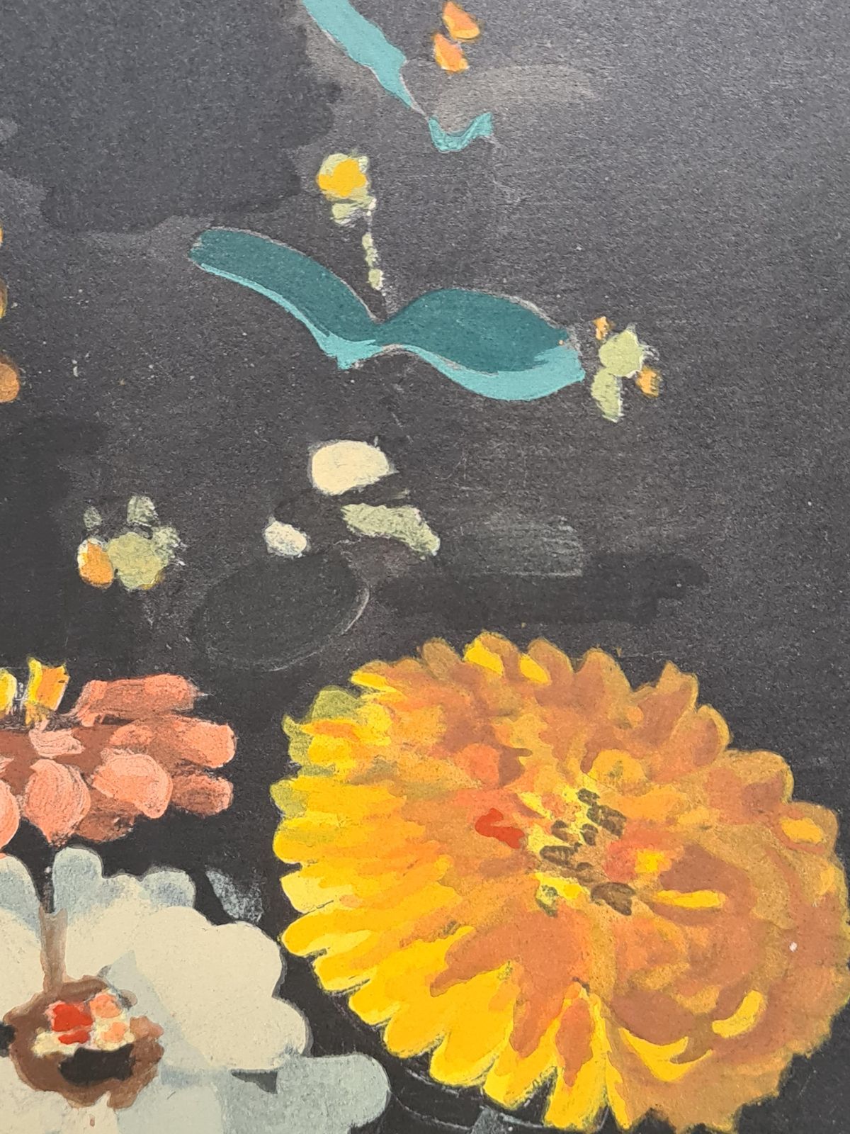 Art André Derain French Pochoir, Still Life With Flowers, Bouquet Of Zinnias From 1946 photo