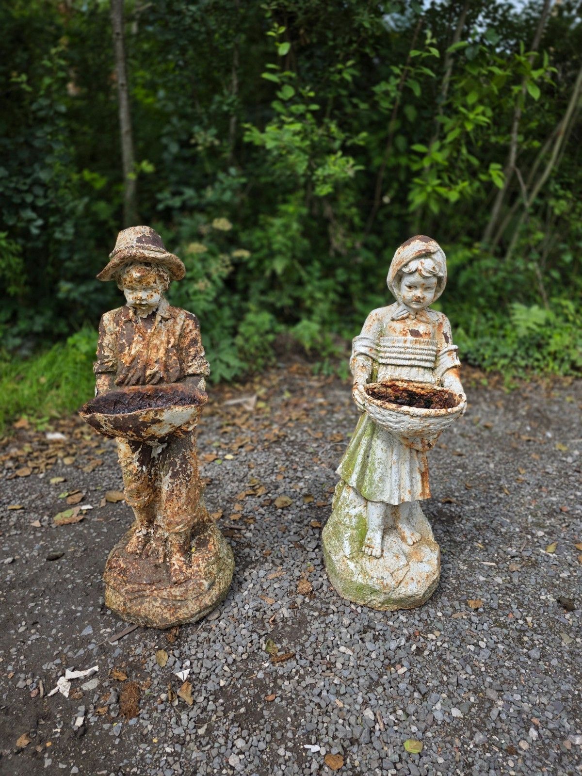 Pair Of Early 20th Century Cast Iron Boy And Girl Statues photo furniture