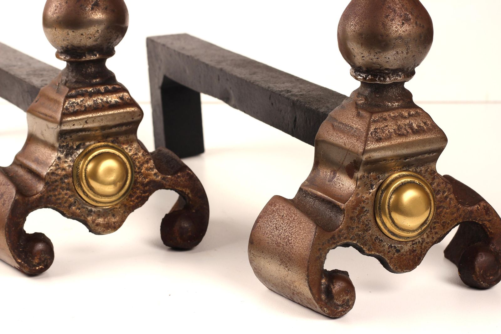 Home Fixtures Victorian 19th Century Iron, Brass, And Steel Firedogs / Andirons photo