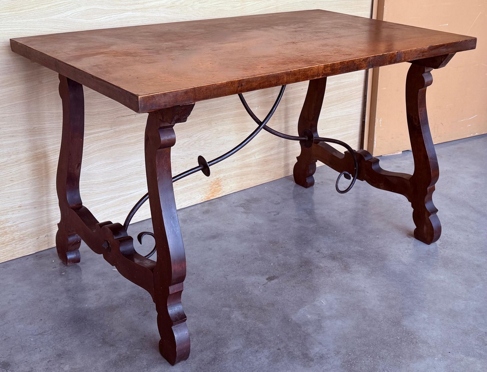 20th Dining Or Console Table Of Walnut With Lyre Legs And Heavy Top, Spain photo 5008.0