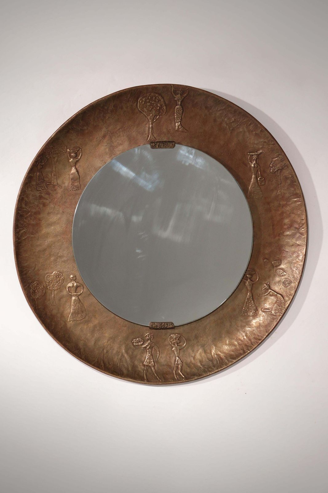 Sculptural Hammered Copper Mirror Attributed To Angelo Bragalini" photo furniture