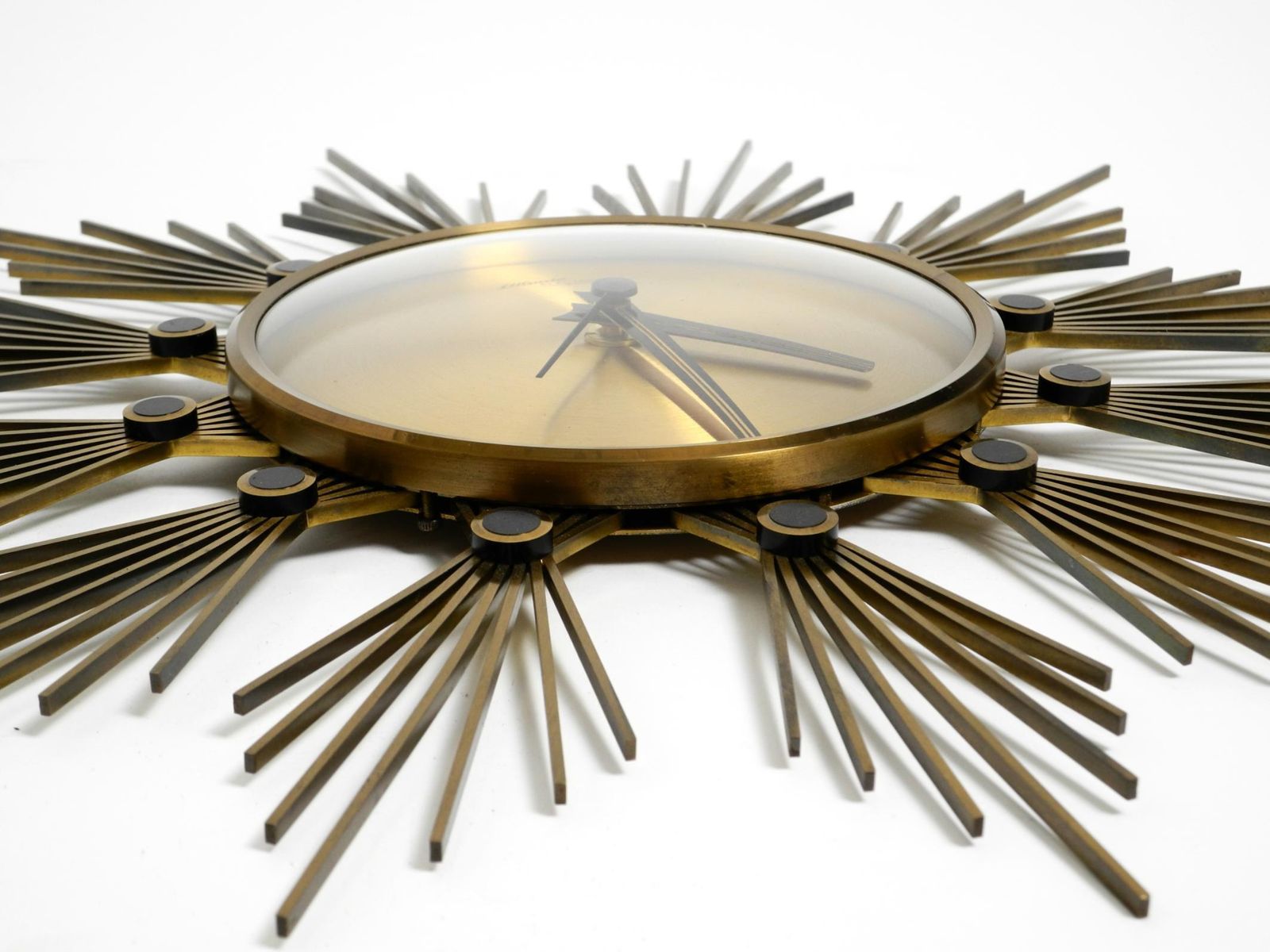 Original 1950s Sunburst Wall Clock By Atlanta Made Of Brass And Battery Operated photo buy