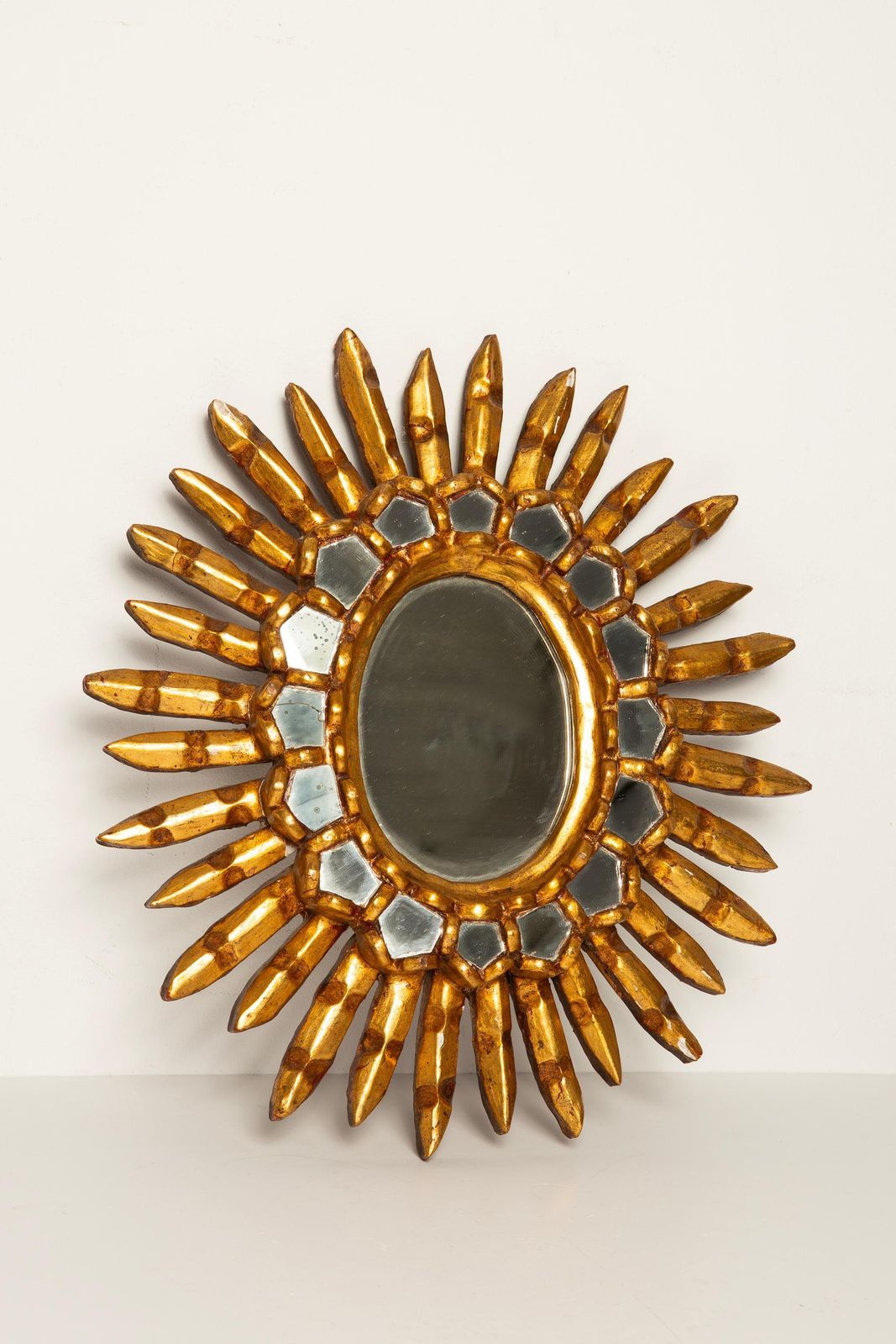 Mid Century Unique Modern Gold Italian Sunburst Mirror, Giltwood, 1960s photo 699.0