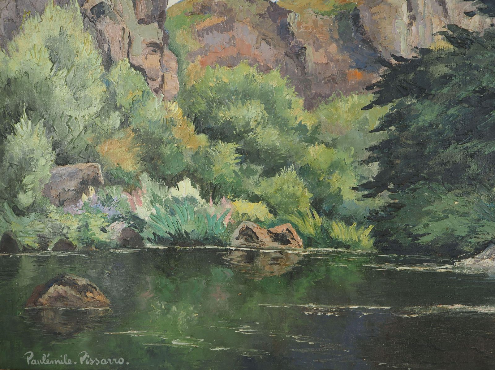 Paul Emile Pissarro Normandy : River And Mountains   Original Oil On Canvas, Handsigned 1955 photo buy