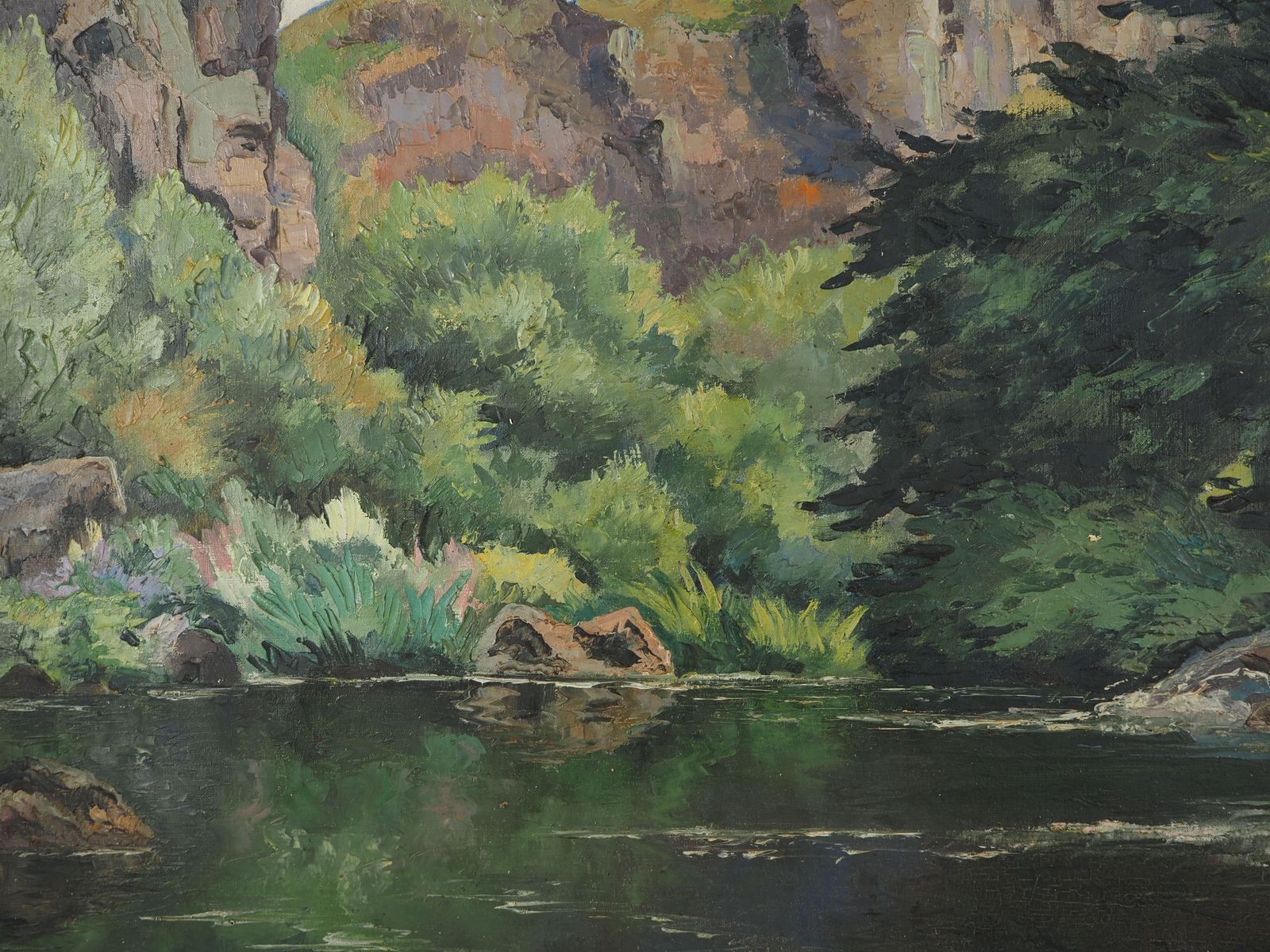 photo furniture Paul Emile Pissarro Normandy : River And Mountains   Original Oil On Canvas, Handsigned 1955