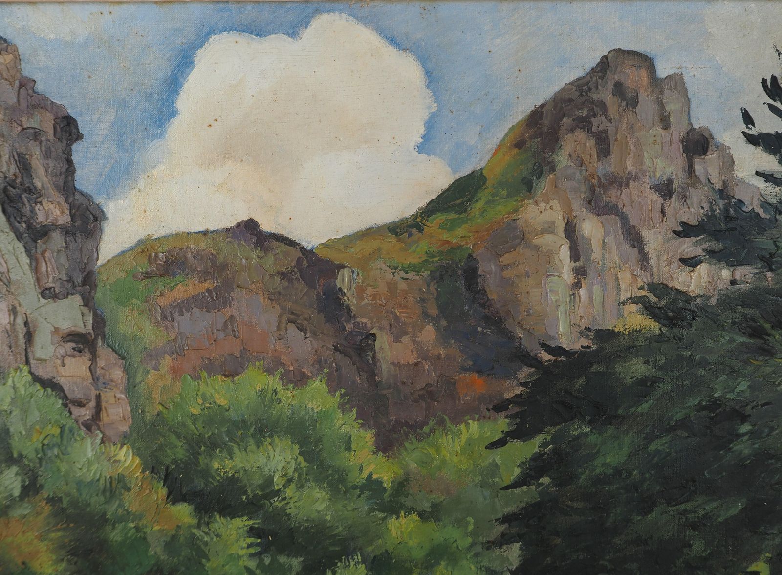 photo for sale Paul Emile Pissarro Normandy : River And Mountains   Original Oil On Canvas, Handsigned 1955