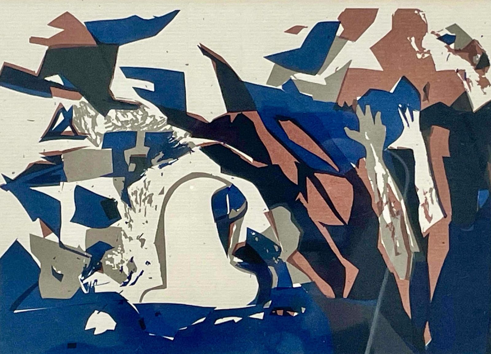 Danish Vintage Postmodern Expressionist Abstract Woodcut Print By Artist Helle Thorborg (B. 1927)