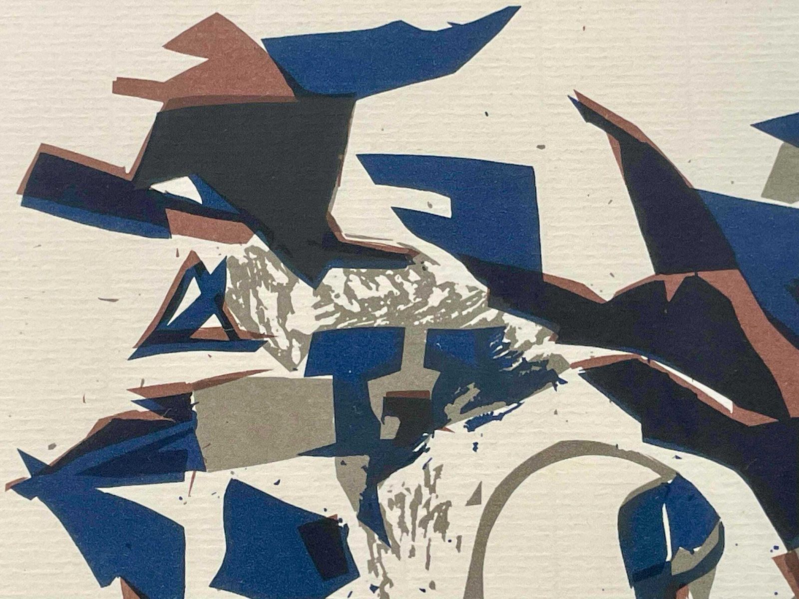Danish Vintage Postmodern Expressionist Abstract Woodcut Print By Artist Helle Thorborg (B. 1927) photo vinterior