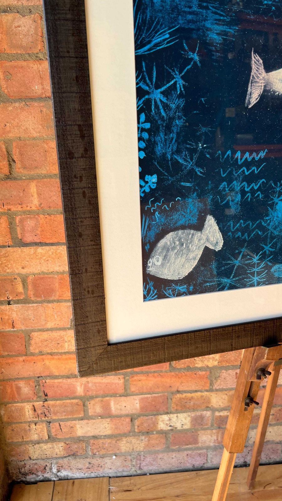 Large Solid Black Glazed Wooden Frame With Mounted “The Goldfish” Fish Print By Paul Klee photo furniture