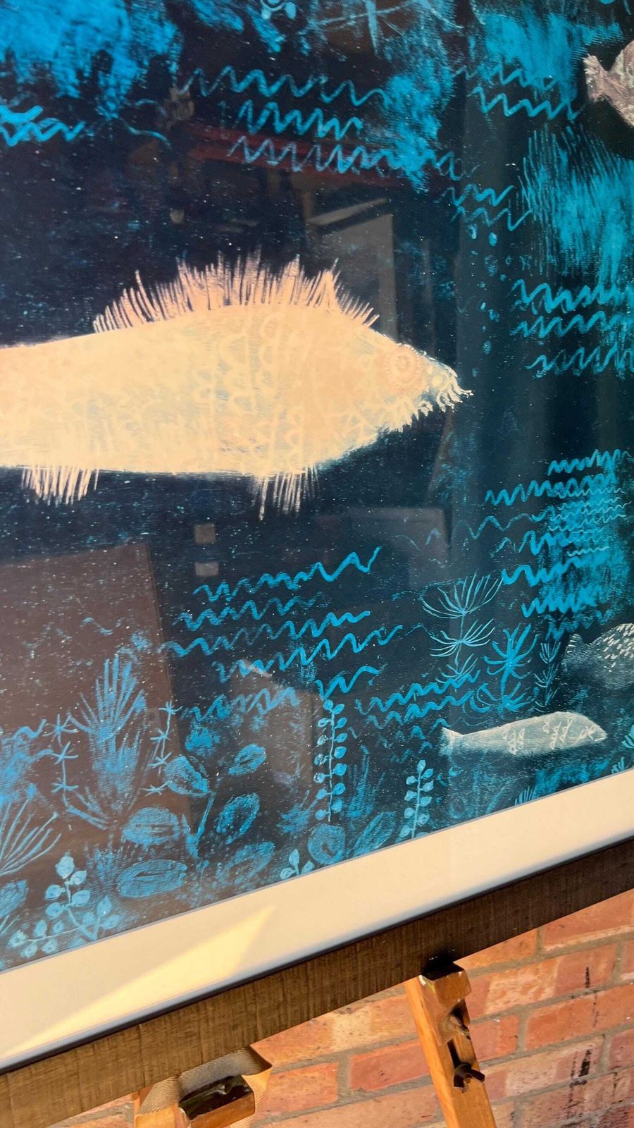 Large Solid Black Glazed Wooden Frame With Mounted “The Goldfish” Fish Print By Paul Klee photo vinterior