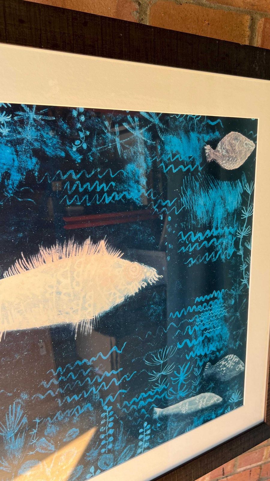 Large Solid Black Glazed Wooden Frame With Mounted “The Goldfish” Fish Print By Paul Klee photo vintage