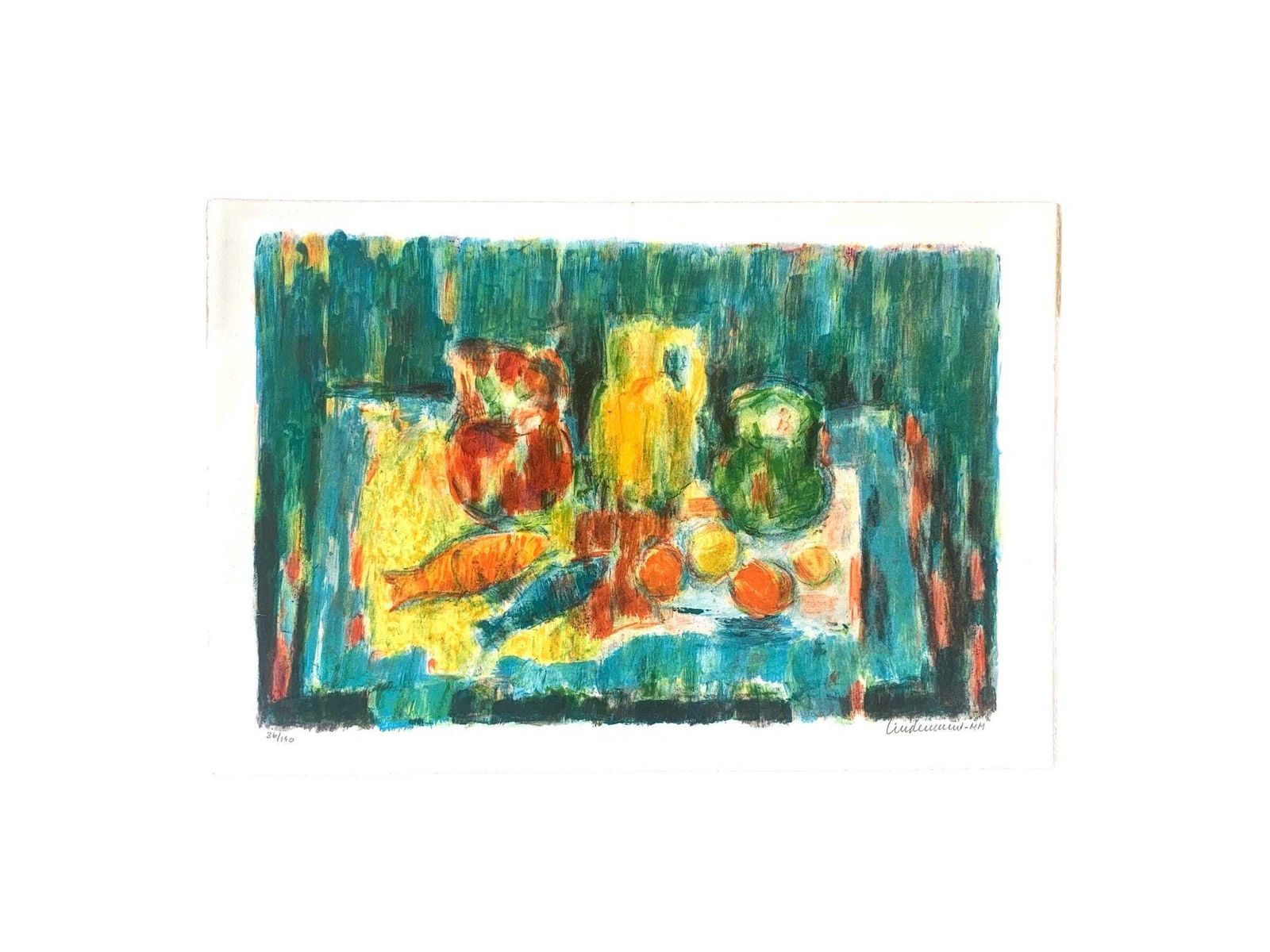 Danish Vintage Postmodern Colourful Litograph With Motive Of A Table Setting By Artist Kai Lindemann (1931 2007) photo furniture