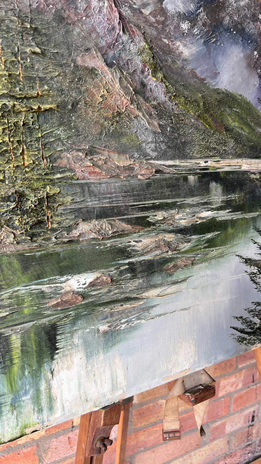 Vintage Signed Textured Oil Painting Of Wieshorn Mountains, Switzerland — Alpine Landscape Art photo Art