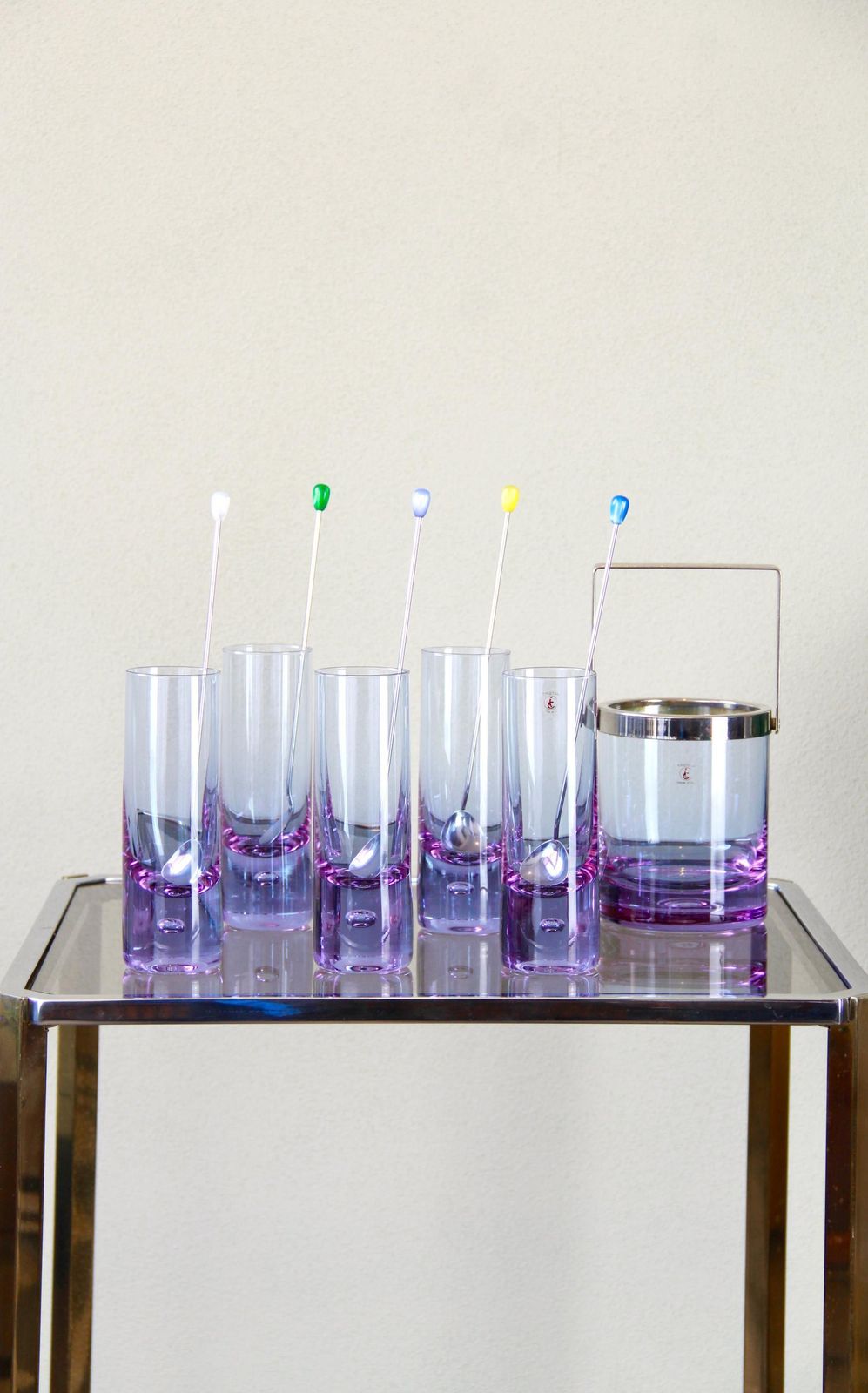 photo furniture Deep Purple, Space Age Alexandrite Drinking Glasses And Ice Bucket By Kristal, Italy, 1970s
