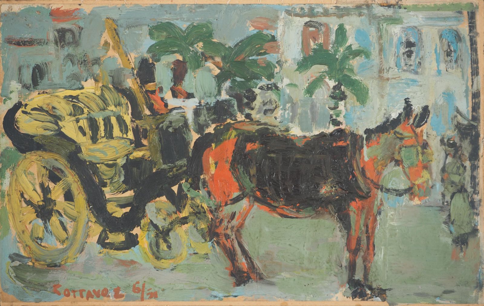 André Cottavoz French Riviera : The Cabriolet   Original Oil Painting, Signed 1951 photo vinterior