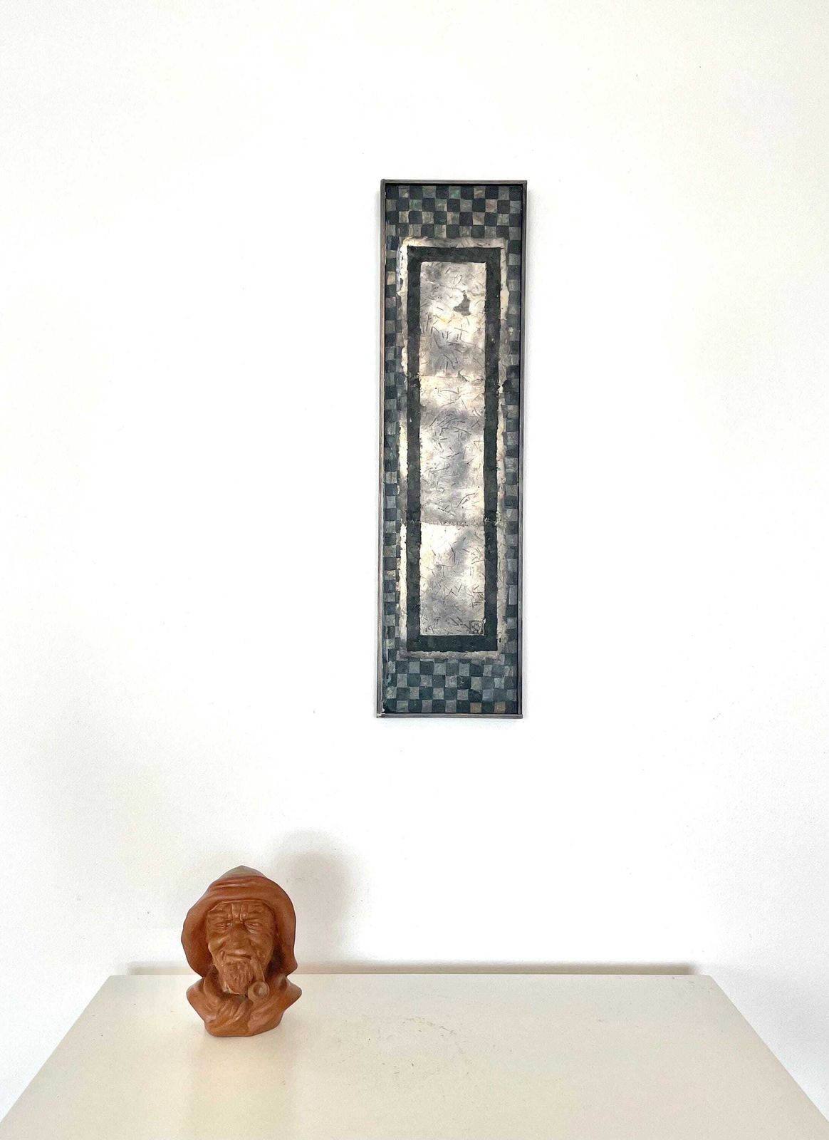 Danish Abstract Mixed Media Painting With Handmade Paper By Artist Marianne Weber   Original Art From Denmark In Dark Tones photo furniture