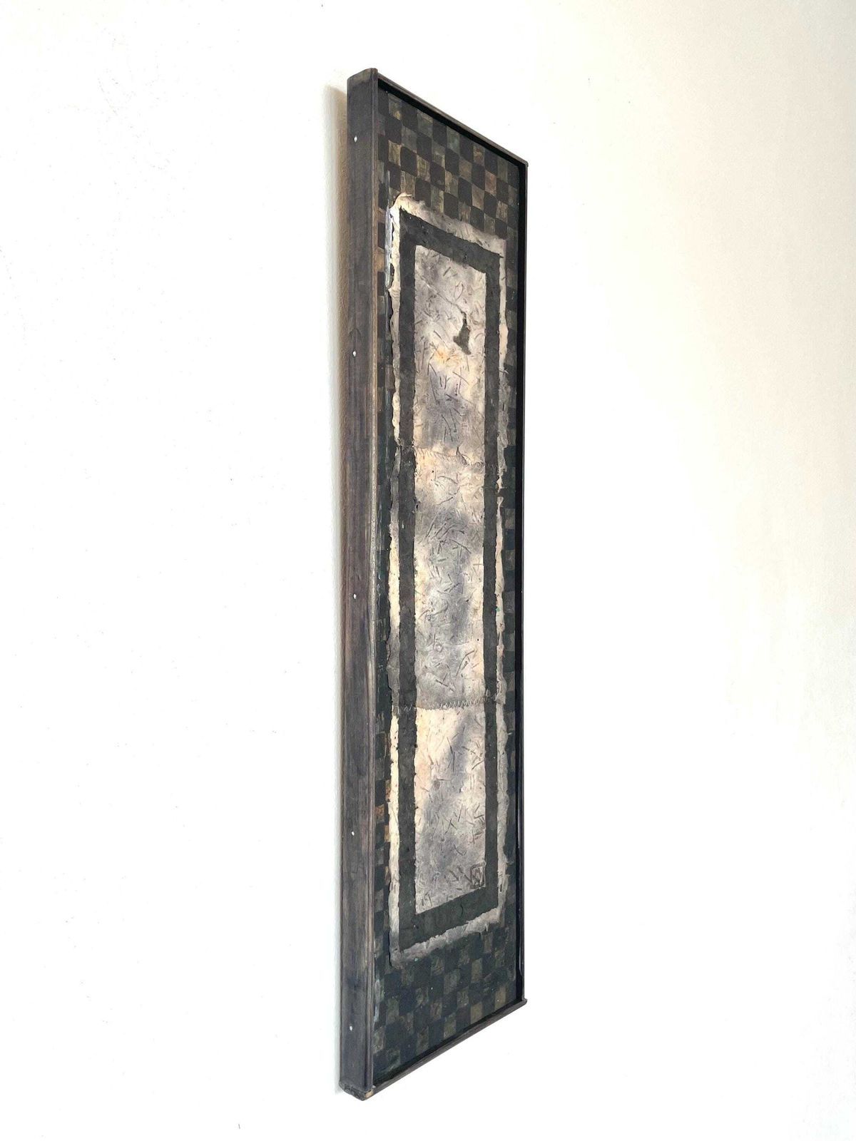 Danish Abstract Mixed Media Painting With Handmade Paper By Artist Marianne Weber   Original Art From Denmark In Dark Tones photo 219.0