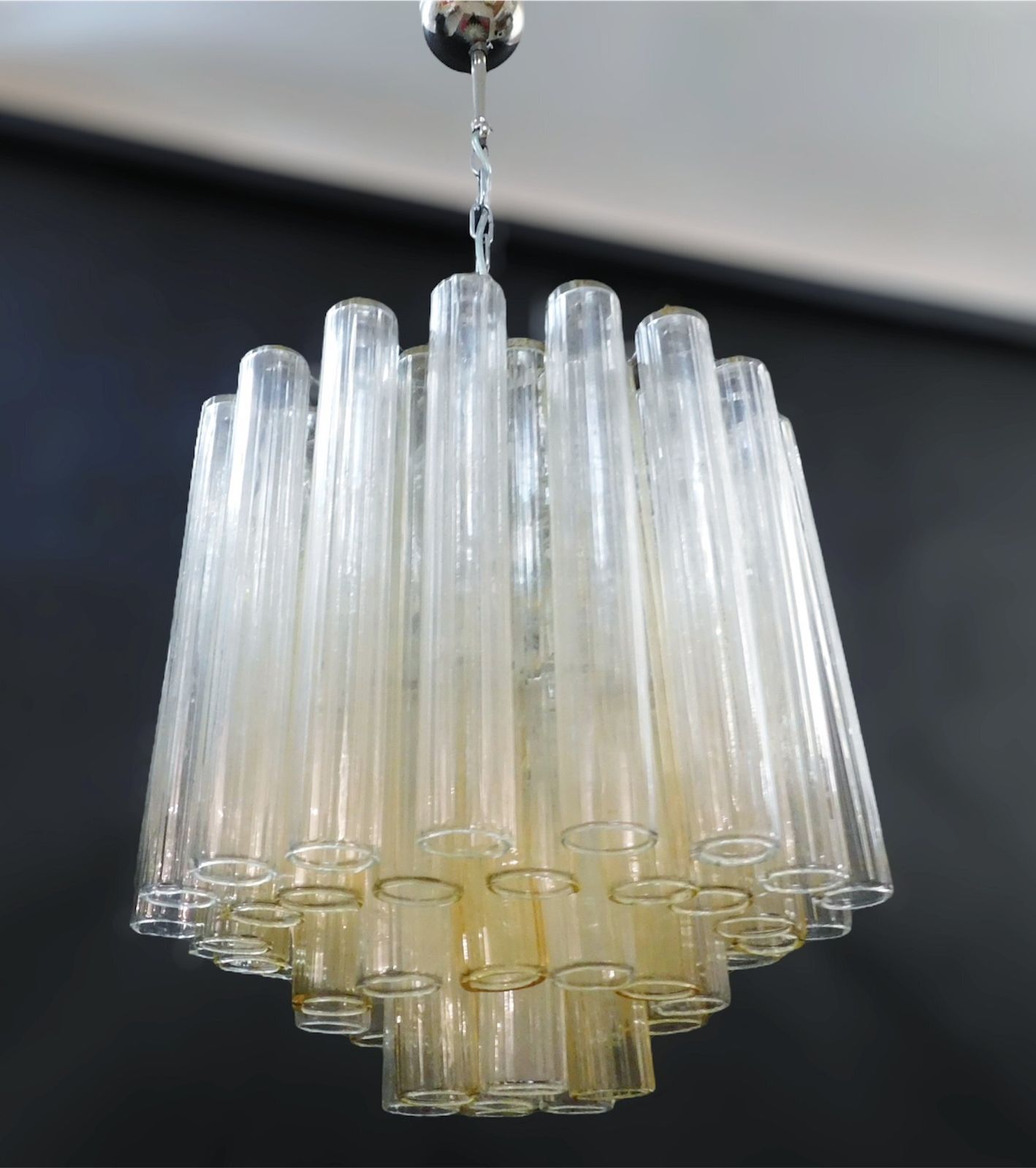 Clear And Yellow Murano Tubes Chandelier photo Lighting