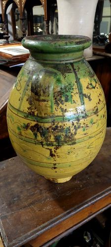 photo vinterior Antique Terracotta Glazed Jug Tunisia Maghreb 19th Century Vase
