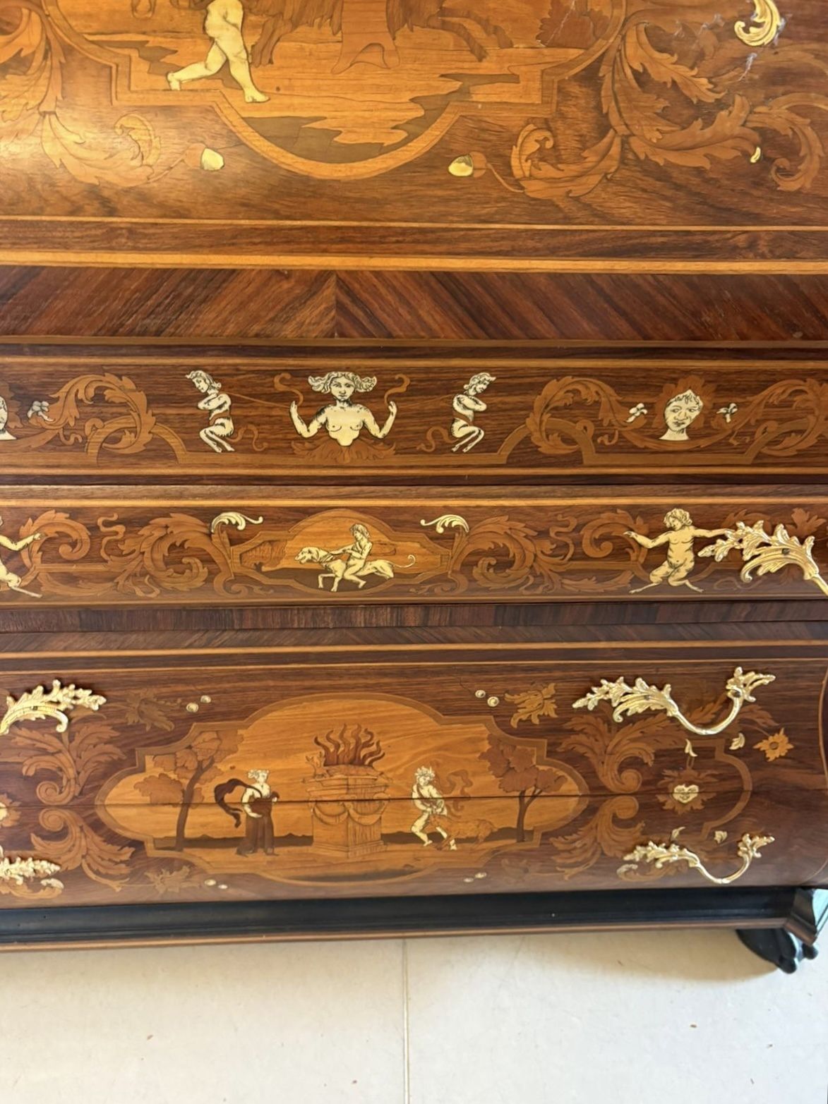Outstanding Quality Antique Italian Marquetry Inlaid Burr Walnut Bookcase photo for sale