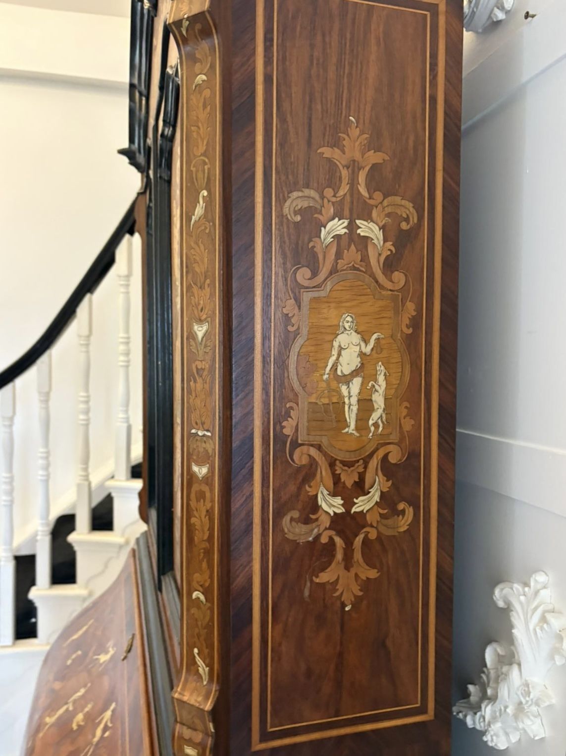 Outstanding Quality Antique Italian Marquetry Inlaid Burr Walnut Bookcase photo Furniture