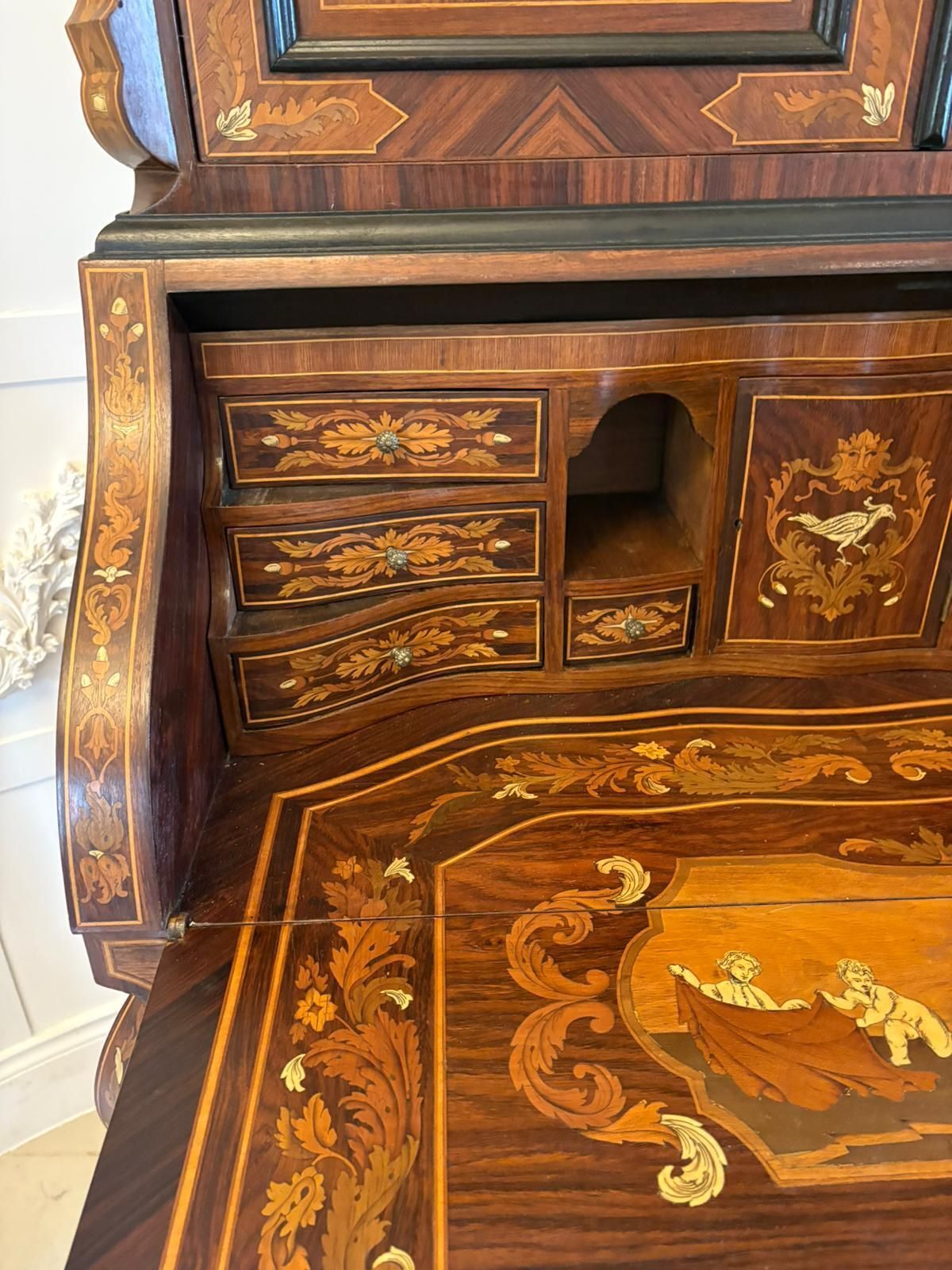 photo buy Outstanding Quality Antique Italian Marquetry Inlaid Burr Walnut Bookcase