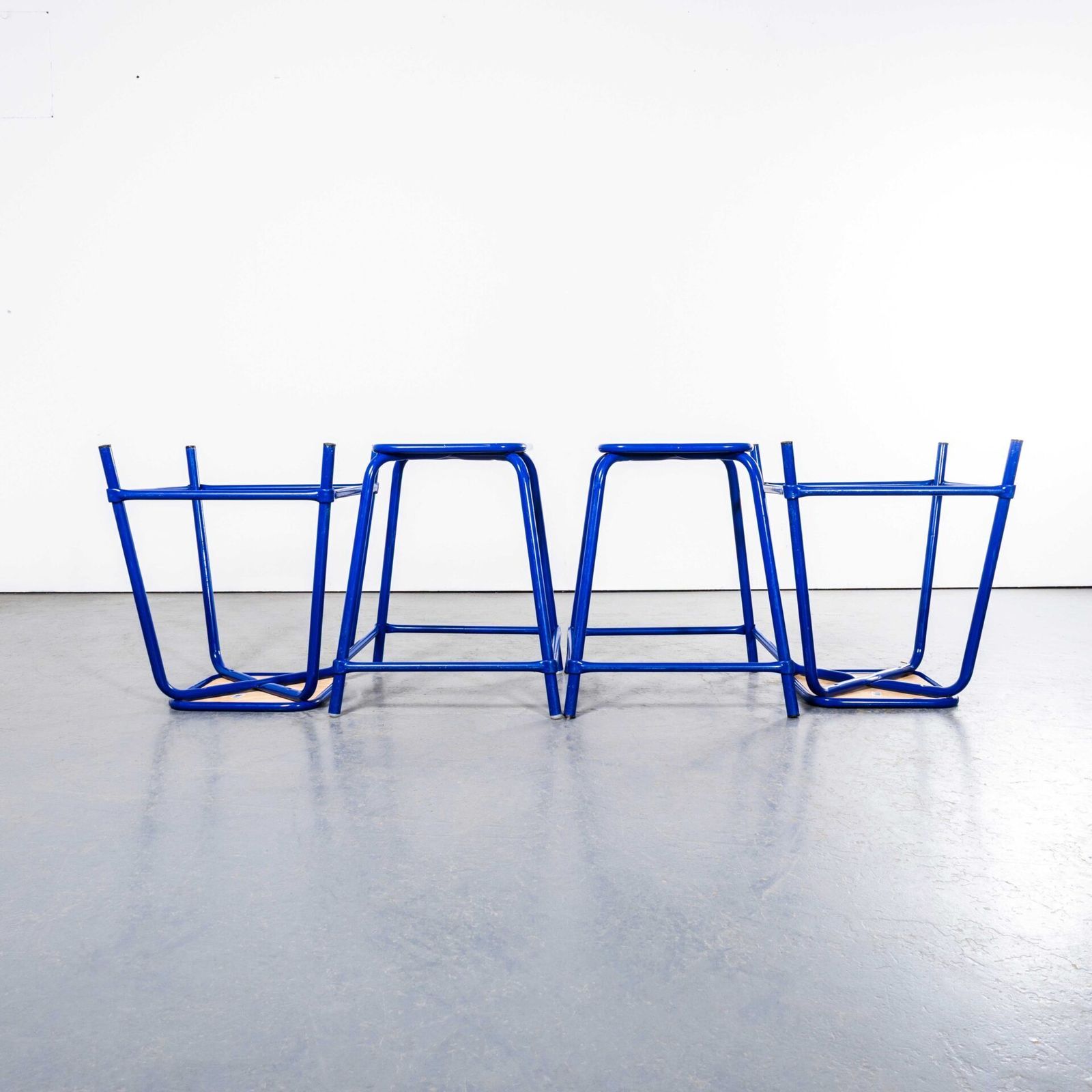 1970’s French Bright Blue Wide Laboratory Stools – Set Of Four photo 456.0