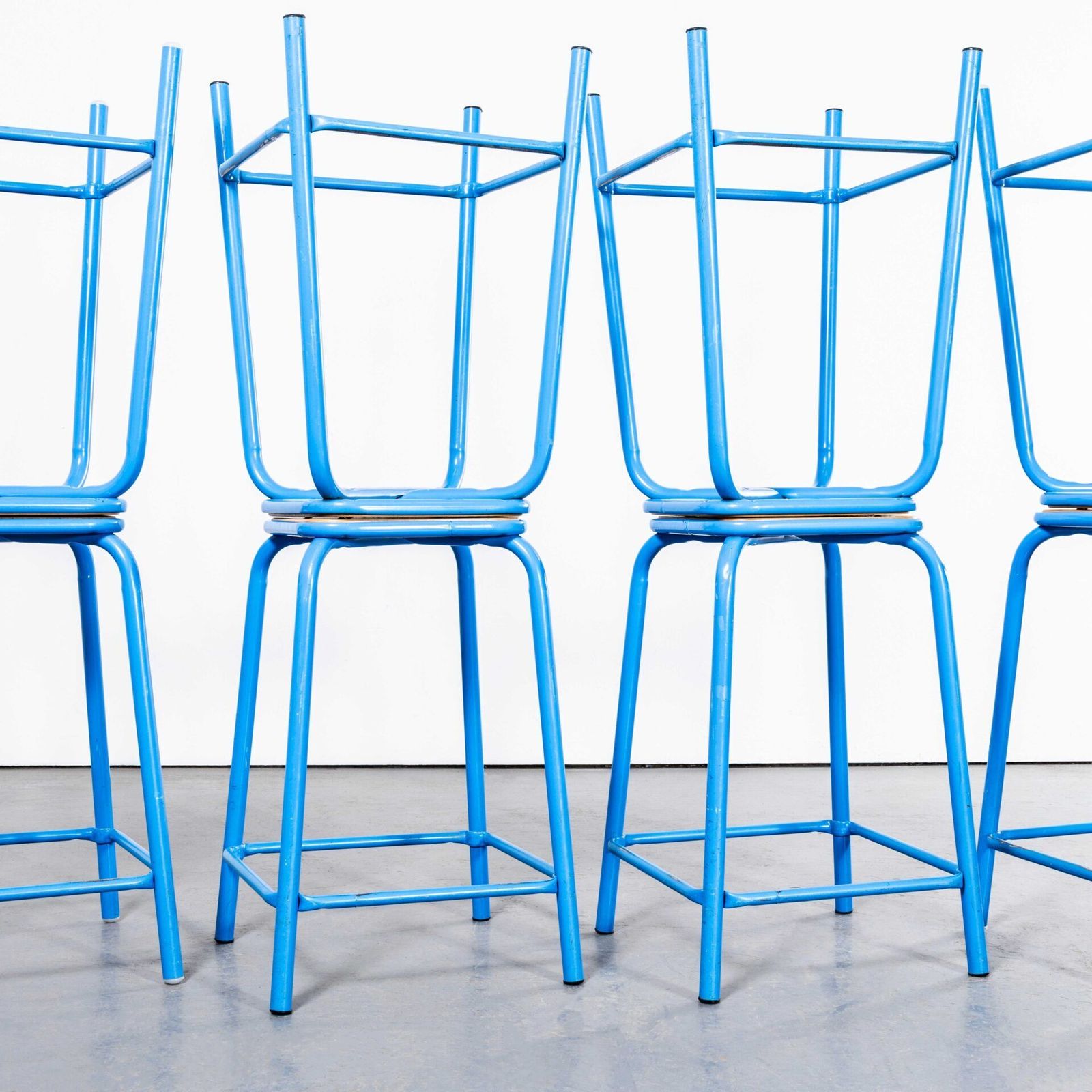 1970’s French Light Blue Laboratory Stools – Set Of Eight photo for sale