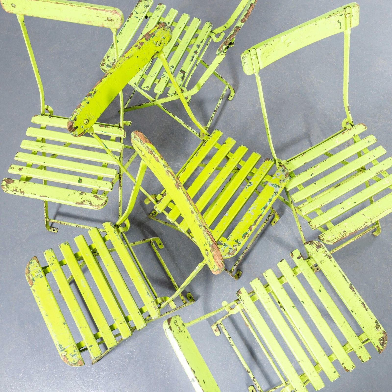 1950’s Original English Pavilion Lime Green Folding Chairs photo Furniture